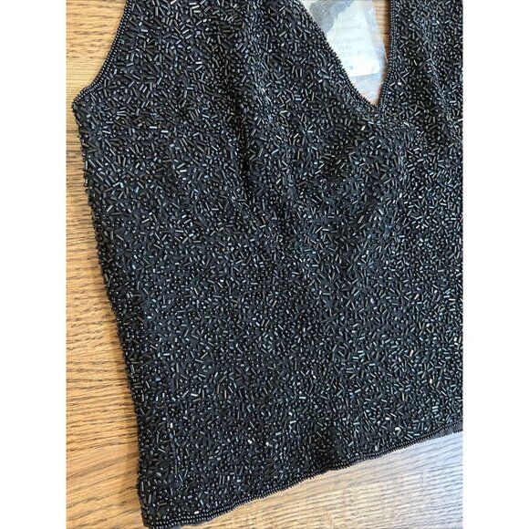 VTG Hugo Buscati Womens Black 100% Silk Beaded Halter Top Size 12 Holiday Y2K - Picture 2 of 10